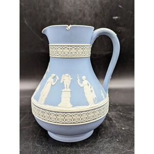 Antique Wedgwood Blue Jasperware Etruscan Syrup Pitcher W/Lid England 7.25*